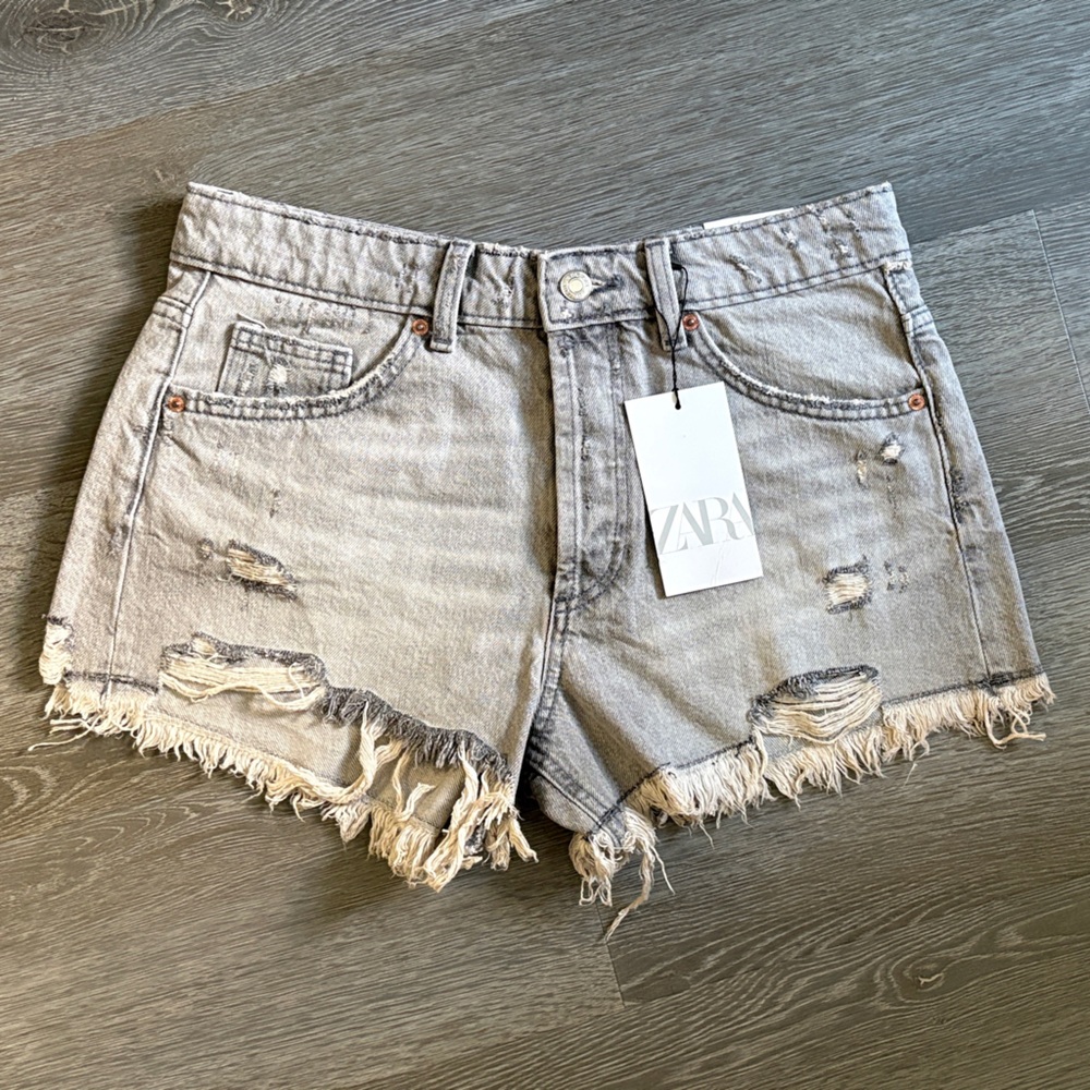Distressed Gray Denim Shorts